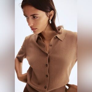 NWT H&M Brown Knit Button Front Short Sleeve Cardigan Top Size S